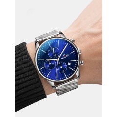 Мужские наручные часы SWISH SW920 (синий циферблат,  серебристый металлический браслет)