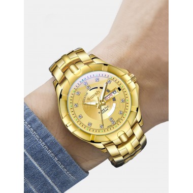 Мужские наручные часы SWISH 5204 (золотой цифербат, золотой металлический браслет)
