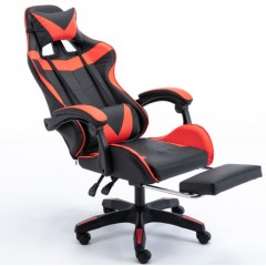 Геймерское игровое кресло (Черный с красным, С подставкой для ног, Основание пластик)