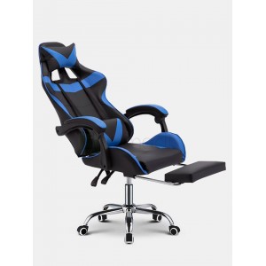 Геймерское игровое кресло (Черный с синим, С подставкой для ног, Основание хром)