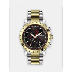 Мужские наручные часы SWISH 121 (черный циферблат, золотой ободок, золото с серебром браслет сталь)