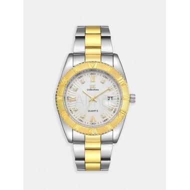 Мужские наручные часы IIK GB918 (серебристый с золотом браслет, белый циферблат)