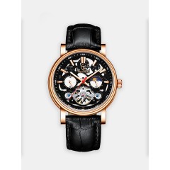 Мужские наручные часы TEVISE Т867 (черный циферблат, розовый ободок,ремешок кожа)