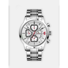 Мужские наручные часы SWISH 0070 (белый циферблат, серебряный стальной браслет)