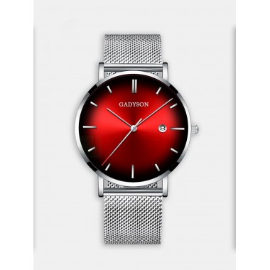 Мужские наручные часы GADYSON А421 (красный циферблат, серебристый металлический браслет)