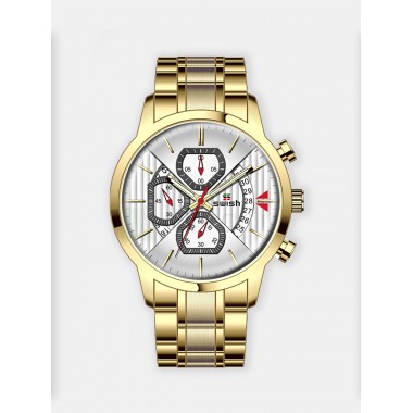 Мужские наручные часы SWISH 0070 (белый циферблат, золотой стальной браслет)