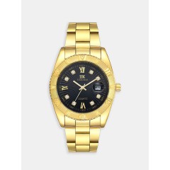 Мужские наручные часы IIK GB918 (золотой браслет, черный циферблат)