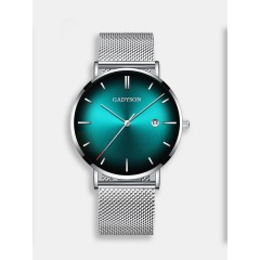 Мужские наручные часы GADYSON А421 (зеленый циферблат, серебристый металлический браслет)
