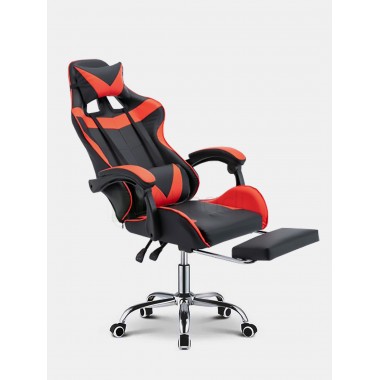 Геймерское игровое кресло (Черный с красным, С подставкой для ног, Основание хром)
