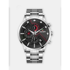 Мужские наручные часы SWISH 0025 (черный циферблат, серебристый браслет сталь)