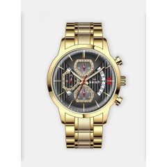 Мужские наручные часы SWISH 0070 (черный циферблат, золотой стальной браслет)
