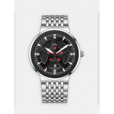 Мужские наручные часы SWISH 0116 (черный циферблат, серебрянный стальной браслет)
