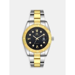Мужские наручные часы IIK GB918 (серебристый с золотом браслет, черный циферблат)