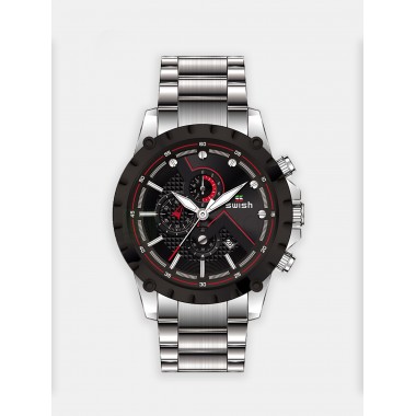Мужские наручные часы SWISH 121 (черный циферблат, серебристый браслет сталь)