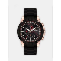 Мужские наручные часы SWISH 121 (черный циферблат, черный с розовым браслет сталь)