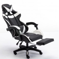 Геймерское игровое кресло (Черный с белым, С подставкой для ног, Основание пластик)