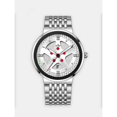 Мужские наручные часы SWISH 0116 (белый циферблат, черный ободок, серебрянный стальной браслет)