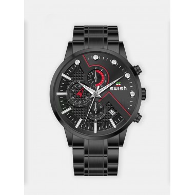 Мужские наручные часы SWISH 0025 (черный циферблат, черный браслет сталь)