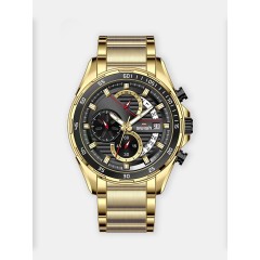 Мужские наручные часы SWISH 0068G (черный циферблат, золотой металлический браслет)