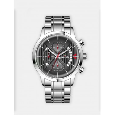 Мужские наручные часы SWISH 0070 (черный циферблат, серебряный стальной браслет)