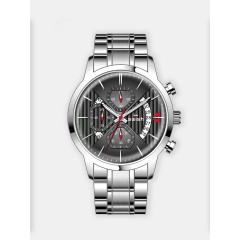 Мужские наручные часы SWISH 0070 (черный циферблат, серебряный стальной браслет)