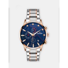 Мужские наручные часы SWISH 0025 (синий циферблат, золотой ободок, серебро с золотом браслет сталь)