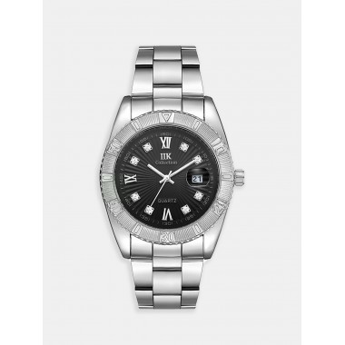 Мужские наручные часы IIK GB918 (серебристый браслет, черный циферблат)