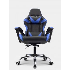 Геймерское игровое кресло (Черный с синим, Основание хром)