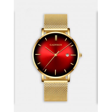 Мужские наручные часы GADYSON А421 (красный циферблат, золотой металлический браслет)