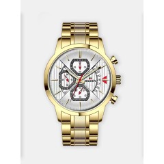Мужские наручные часы SWISH 0070 (белый циферблат, золотой стальной браслет)