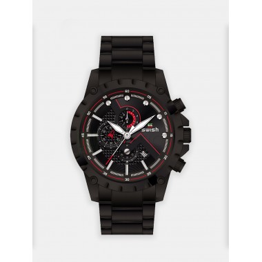 Мужские наручные часы SWISH 121 (черный циферблат, черный браслет сталь)
