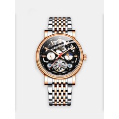 Мужские наручные часы TEVISE Т867 (черный циферблат, розовый ободок,браслет сталь)