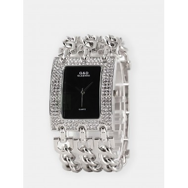 Женские наручные часы G & D  ( черный циферблат, серебряный  ремешок)