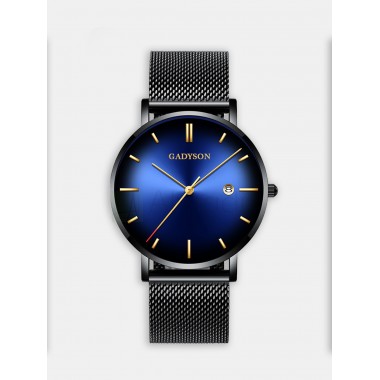 Мужские наручные часы GADYSON А421 (синий циферблат, черный металлический браслет)
