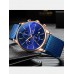 Мужские наручные часы SWISH SW920 (синий циферблат, золотой ободок, синий металлический браслет)
