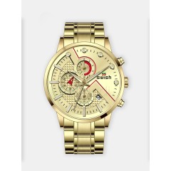 Мужские наручные часы SWISH 0025 (золотой циферблат, золотой  браслет сталь)